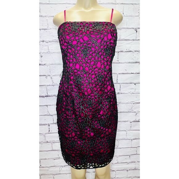 ADRIANNA PAPELL FUCHSIA & BLACK Sheath dress - Picture 1 of 6
